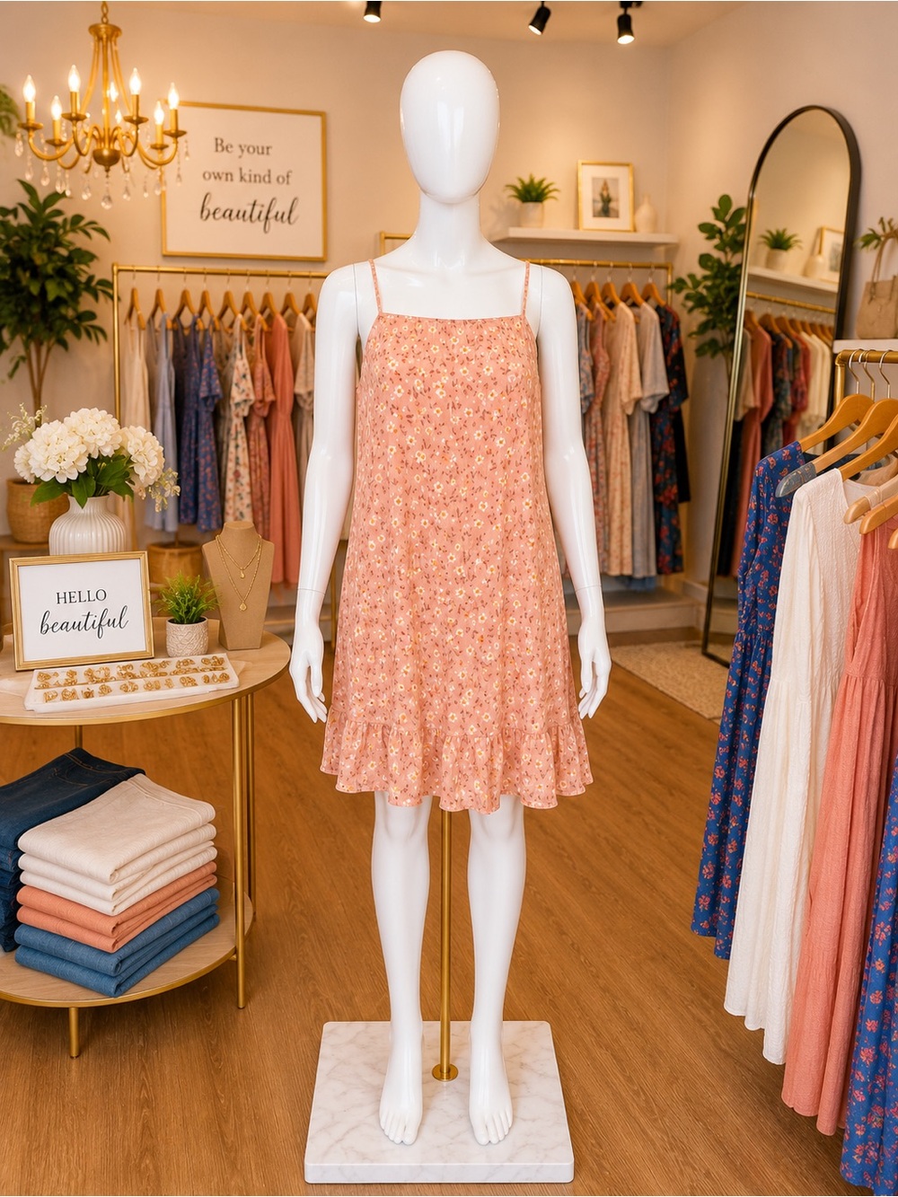 Francesca's Collections Peach Floral Mini Dress